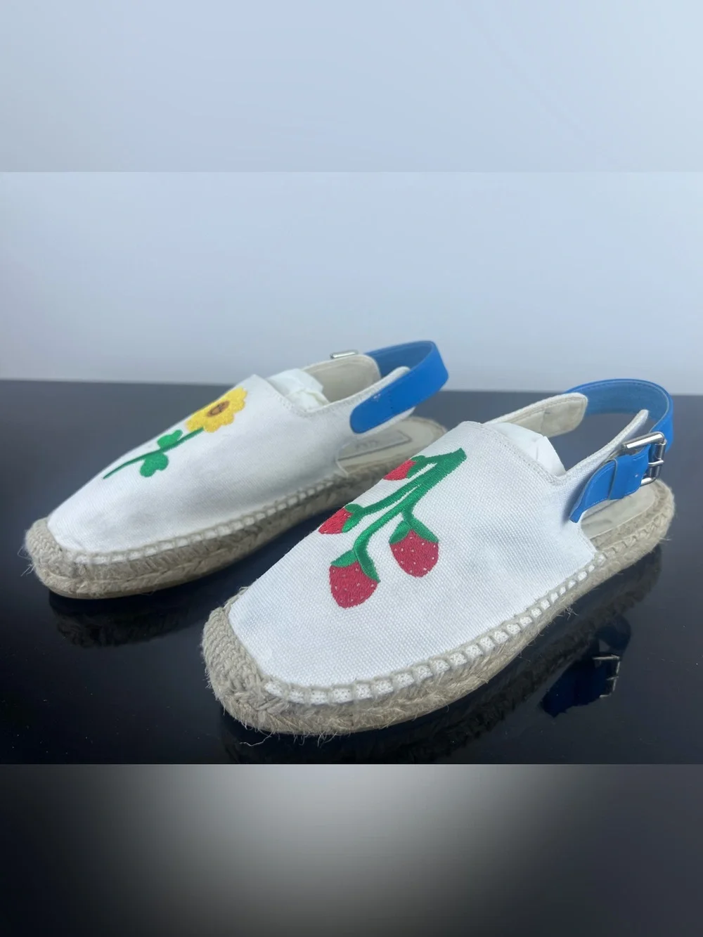 Stella McCartney Kids Girls Flower and Strawberry Embroidered Espadrilles/Shoes